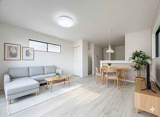 1号棟【LDK20帖】  整然とした空間演出、快適な理想の暮らしの実現は家のみの拘りではなく、そこで暮らす方々にとって素敵な環境であることも挙げられると思います。CG加工を行っております。