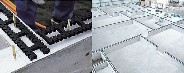 1階の床を支える部材で、しっかりとした荷重性能があります。床を支える床束そのものが腐朽しては意味がありません。当社はシロアリや腐朽に無縁の安心の樹脂製を採用しております。施工後、乾燥による大…