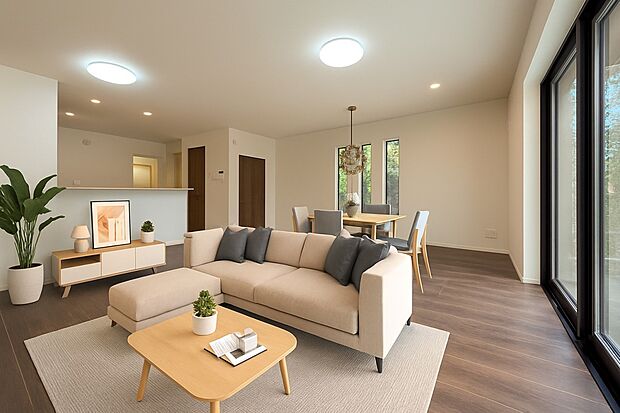 【LDK18.75帖】爽やかな日差しが差し込む明るいリビングです。