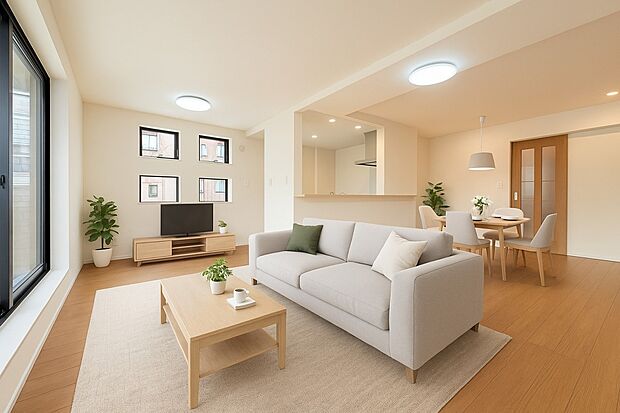 A号棟【LDK18.5帖】爽やかな日差しが差し込む明るいリビングです。