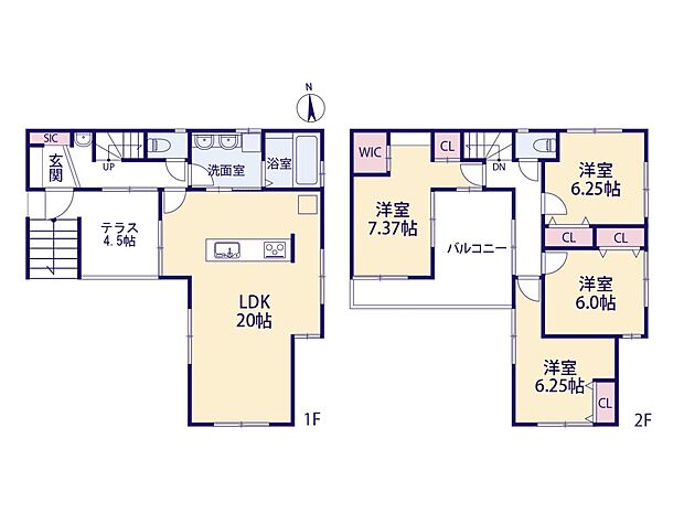 【建物プラン図】1区画　間取プラン4LDK　建物面積105.30平米　建物価格2000万円