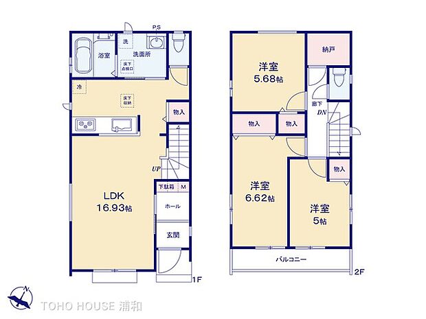 B号棟【間取り】 3LDK + 納戸：土地面積: 108.44m2 (32.80坪)  建物面積: 85.70m2 (25.92坪)