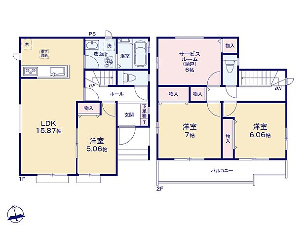 【間取り図】土地面積102.04m2 建物面積96.05m2