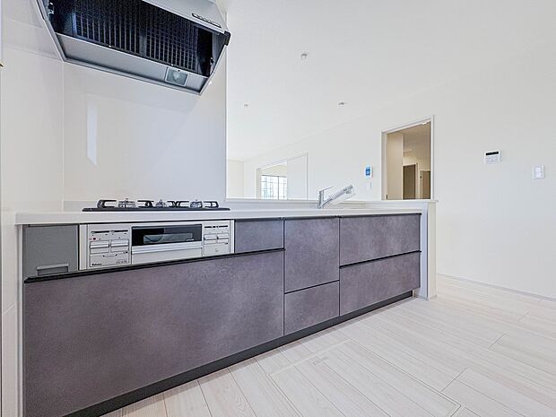 【キッチン】ナチュラルな自然光の中での調理。会話が弾む対面型キッチン。お洒落な食器類を余裕で収納できるスペース。動きやすい女性目線のキッチン動線。これからはお料理をつくる時間が劇的に変わりま…