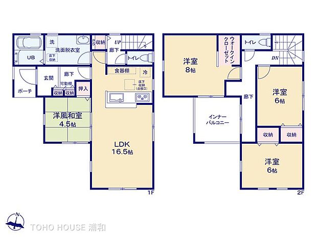 【間取り※2号棟】全棟リビング併設の和室があり、家事同線にもこだわった優れた間取りです。