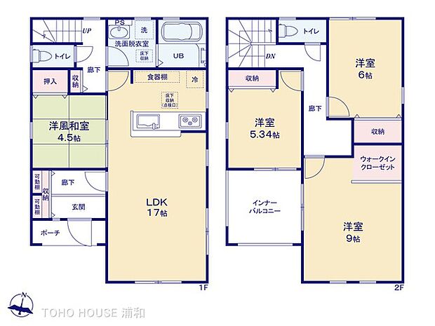 【間取り※4号棟】全棟リビング併設の和室があり、家事同線にもこだわった優れた間取りです。
