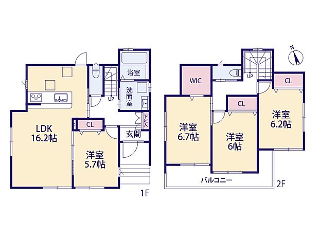 【間取り図】LDK16.2帖、カウンターキッチン