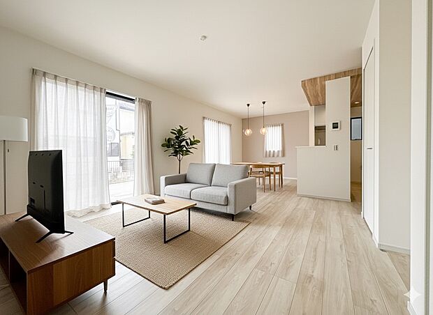 【リビングダイニング】リビングにいるお子様と会話をしながら家事ができるカウンターキッチン。いま手があいているか、忙しそうなのか相手の様子を伺いながらコミュニケーションをとる訓練にもなります。…