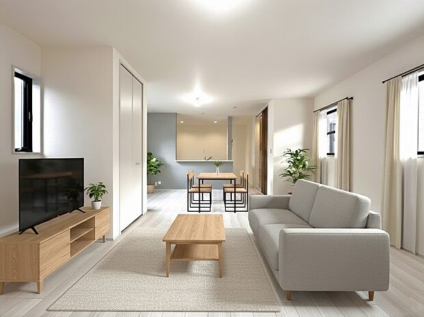 【LDK 20帖】大空間20帖の広々スペース・大型ソファーやお気に入りの家具もOK ＊AIによる家具や装飾を加工、販売価格に含みません。