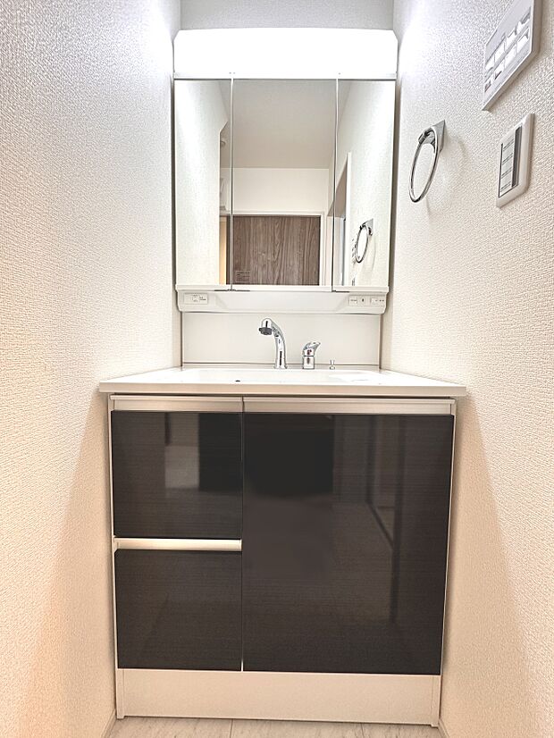 【洗面台】3面鏡、スライドドアと鏡裏もタップリの小物収納のシャンプードレッサー