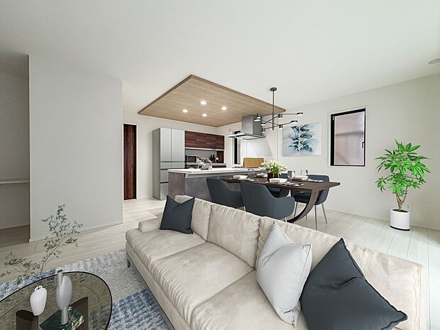 8号棟【LDK17.75帖】流行に左右されず、将来にわたって価値が継続する「上質」な佇まい。※現況の物件写真に、CGによる画像処理(家具等の配置)がされています。