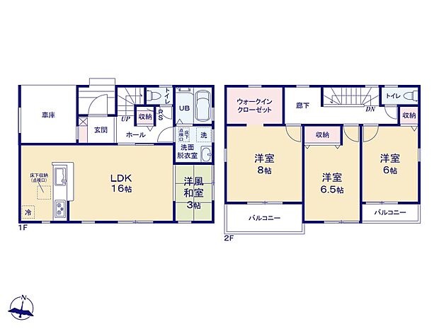 【間取り図】土地面積129.16m2 建物面積107.65m2