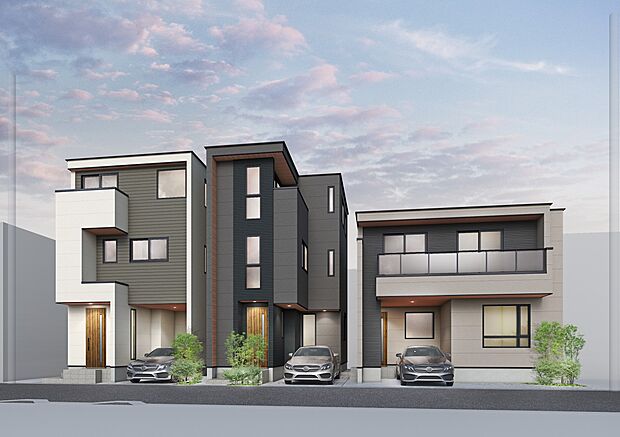 【-完成予想パース-】  堂々たるファザード。優美に佇む外観。暮らす家族と来訪者の目をの楽しませる演出。