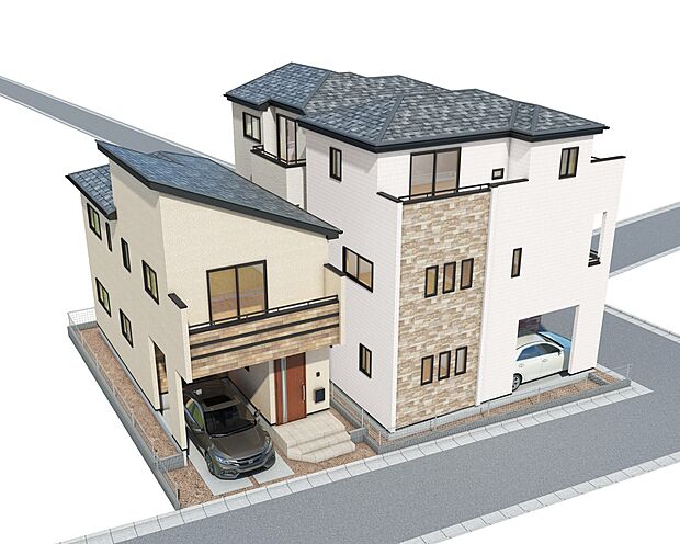 【完成予想図】完成予想図です。建築中は、現地のご見学に加えて近隣の完成物件をご覧いただき、イメージを掴んでいただけるようご案内いたします。