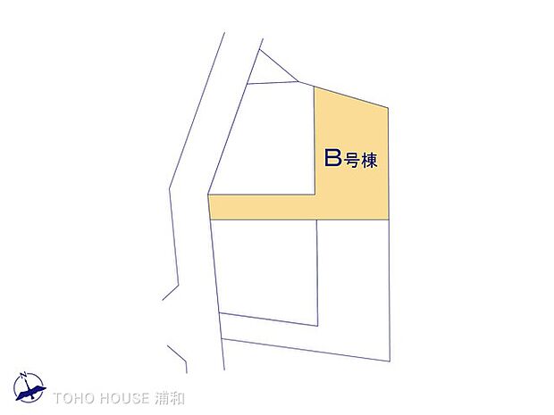 【B号棟 区画図】旗竿地でありながら、ゆとりの広さと日当たりを確保