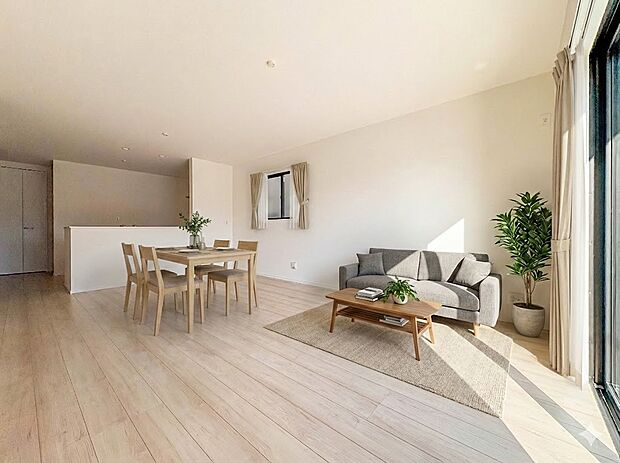 【LDK19.75帖】シンプルなデザインの家は風情がある。住む人のこだわりを感じる。外観も内装もいたってシンプル。※現況の物件写真に、CGによる画像処理(家具等の配置)がされています。