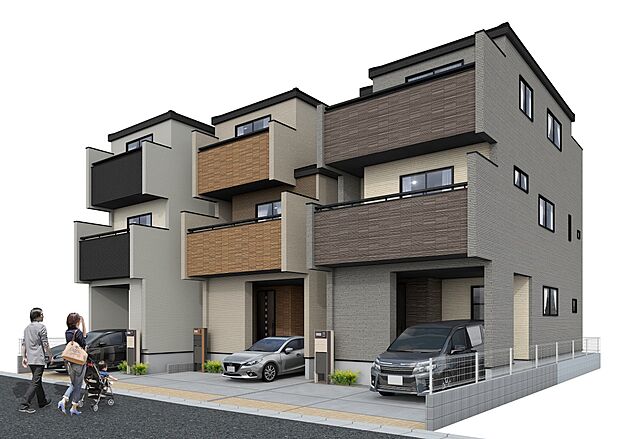 【-完成予想パース-】 堂々たるファザード。優美に佇む外観。暮らす家族と来訪者の目をの楽しませる演出。