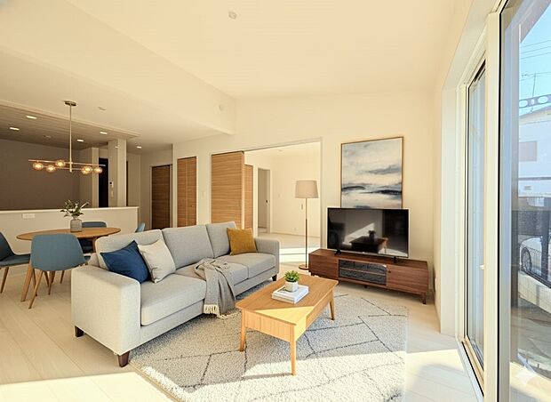 【リビングダイニング】シンプルなデザインの家は風情がある。住む人のこだわりを感じる。外観も内装もいたってシンプル。居心地がよく、家事や趣味、子育てなどにも集中できる。家も人間も熟成するほどシ…