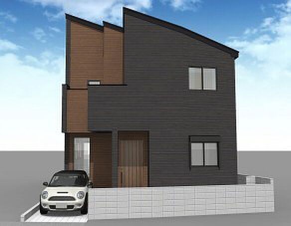 【-完成予想パース-】  堂々たるファザード。優美に佇む外観。暮らす家族と来訪者の目をの楽しませる演出。