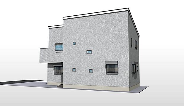 【外観】※パース図　街の風景に溶けこむシンプルなカタチ。バランスがとれた玄関のハイクォリティなデザイン。存在感あふれる建物の質感。