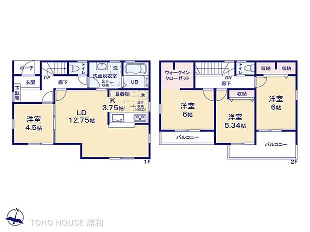 【3号棟 間取り図】4LDK+WIC カースペース