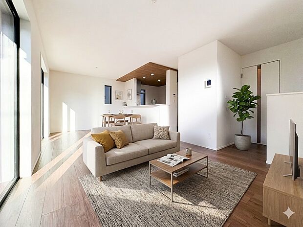 【LDK 17.25帖】シンプルなデザインの家は風情がある。住む人のこだわりを感じる。外観も内装もいたってシンプル。居心地がよく、家事や趣味、子育てなどにも集中できる。家も人間も熟成するほど…