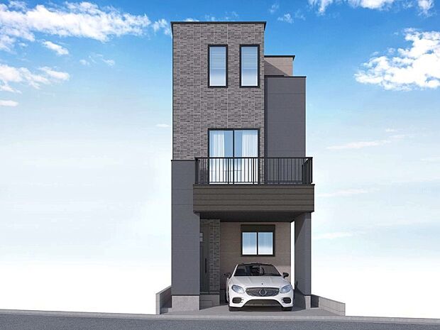 【2号棟 完成予想図】スタイリッシュにデザイン性高い外観・リビングの吹き抜けや各部屋に、複数方位の採光窓を配置・オンリーワンのデザイン住宅