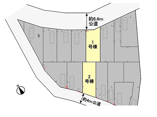 【区画図】北東と北西公道・生活環境充実した閑静な住宅地