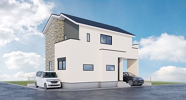 【-完成予想パース-】 堂々たるファザード。優美に佇む外観。暮らす家族と来訪者の目をの楽しませる演出。