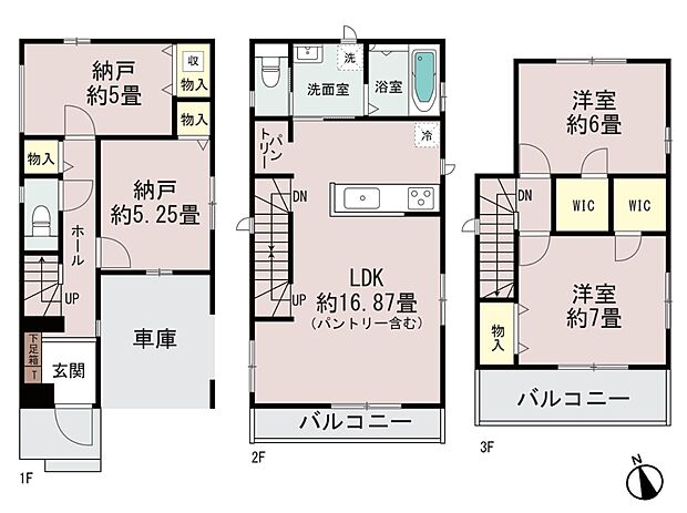 B号棟【間取り図】2LDK＋2S　LDK16.87帖　2階水回り集中プラン