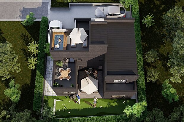 【全体配置】無垢でモダンな外観は心地よく健やかな毎日を楽しむ暮らし方をデザイン。※イメージパースです。