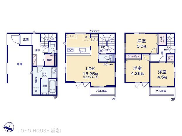 1号棟【間取り図】3LDKS　土地面積57.98m2　建物面積95.63m2