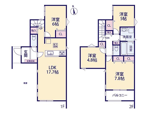 2号棟【間取り図】4LDK　LDK17.7帖　リビング隣室あり