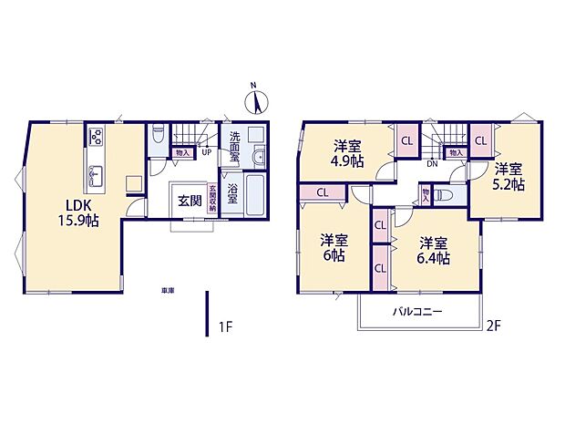 1号棟【間取り図】4LDK　LDK15.9帖　豊富な収納量
