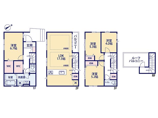 【1号棟-4LDK】LDK17.5帖　対面キッチン　ウォークンCLx2箇所