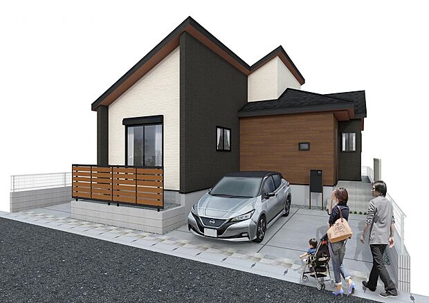 【-完成予想パース-】 堂々たるファザード。優美に佇む外観。暮らす家族と来訪者の目をの楽しませる演出。