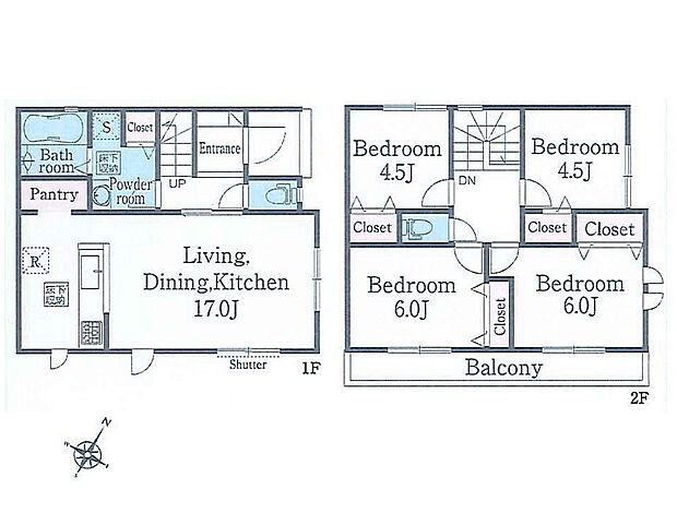 【間取り-4LDK】LDK17.0帖 対面キッチン パントリー付 ワイドバルコニー