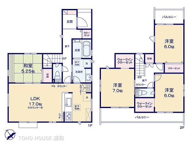 1号棟【間取り】LDK17帖・和室5.25帖、洋室7帖・6帖・6帖