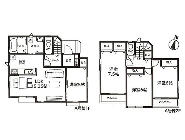 【間取-A号棟-】全棟4LDK