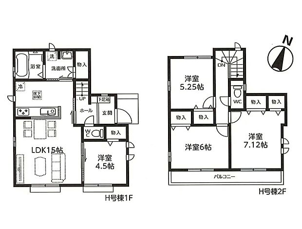 【間取-H号棟-】全棟4LDK