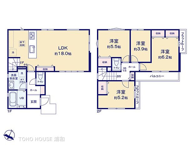 【間取り】LDK18帖/洋室6.2帖/洋室5.5帖/洋室5.2帖/洋室3.9帖
