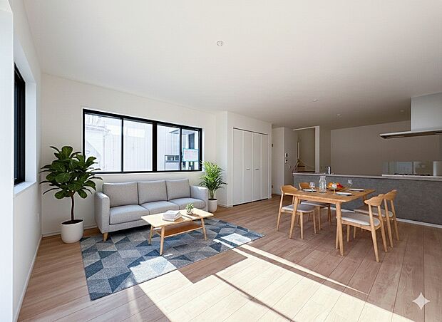 【LDK18.0帖】※家具はCGです。シンプルなデザインの家は風情がある。住む人のこだわりを感じる。外観も内装もいたってシンプル。居心地がよく、家事や趣味、子育てなどにも集中できる。