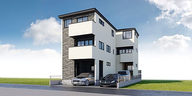 【-完成予想パース-】 堂々たるファザード。優美に佇む外観。暮らす家族と来訪者の目をの楽しませる演出。