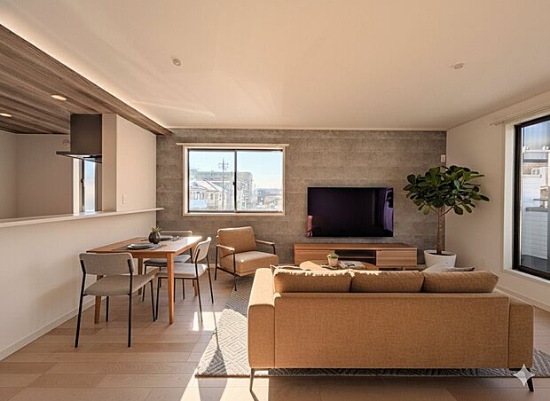 リビングルームの窓を開けると心地よい南風が入ってくる。キッズルームの窓を開けるとやさしい微風が入ってくる。家の中に風の道がある。風を生活の中で体験できる家。