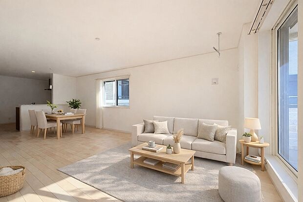 【リビングダイニング】シンプルなデザインの家は風情がある。住む人のこだわりを感じる。外観も内装もいたってシンプル。居心地がよく、家事や趣味、子育てなどにも集中できる。家も人間も熟成するほどシ…