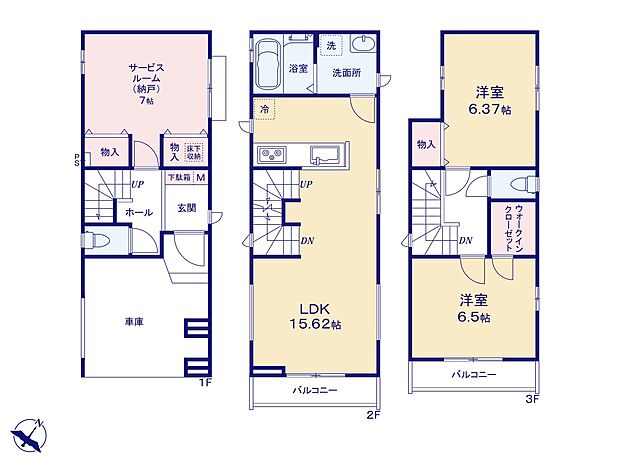 B号棟　土地面積63.91m2　建物面積89.52m2