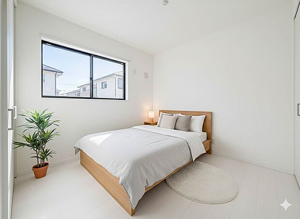 【寝室】充実した生活は伸びやかな居室空間から始まります。快適に・伸びやかに。心の潤いを求める方々へ。※CG加工にて家具を設置してます。実際に家具はつきません。