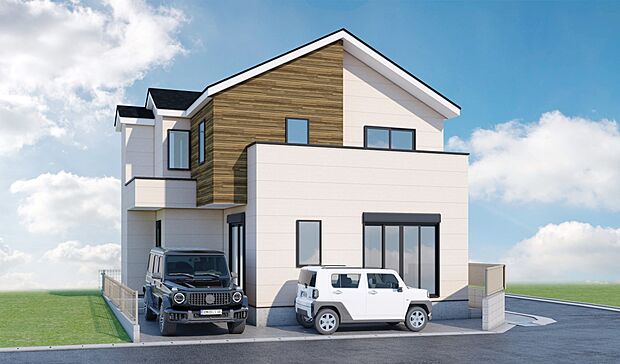 【-完成予想パース-】 堂々たるファザード。優美に佇む外観。暮らす家族と来訪者の目をの楽しませる演出。