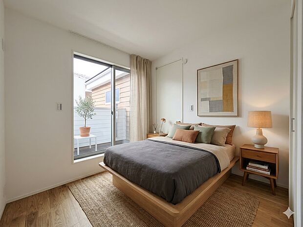 【寝室】シンプルな内装はおしゃれのポイントです。シンプルは華美より飽きがこないからです。色や模様でおしゃれ感をだす。それがシンプルイズビューティーです。