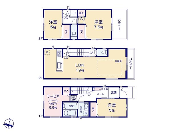 B号棟【間取り図】3SLDK　LDK19帖　床暖房あり